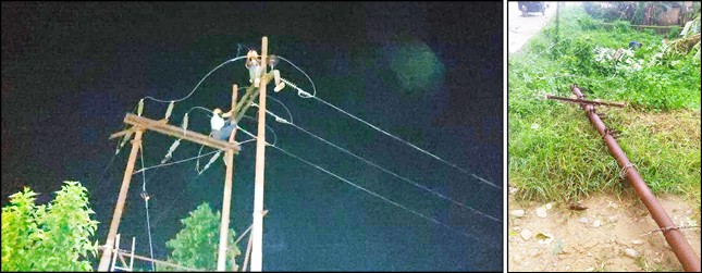 Damaged EHV tower lines and distribution lines in various locations.